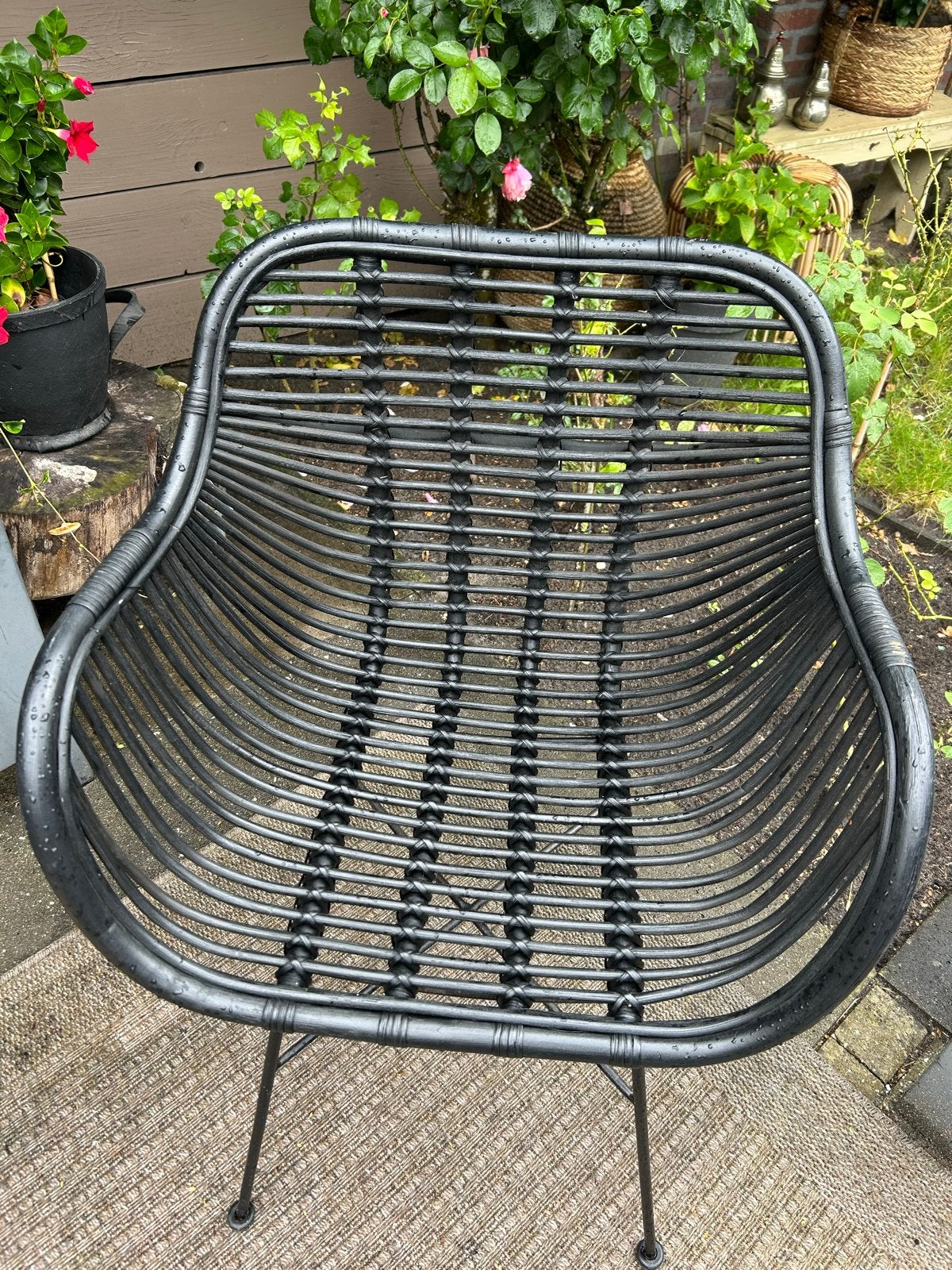 4 zwarte bamboe tuinstoelen met lichte gebruikssporen, Tuin en Terras, Ophalen, Gebruikt, Overige materialen