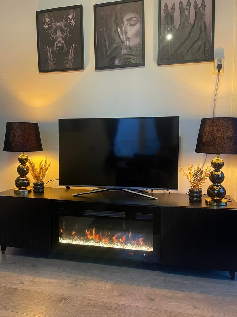 Nieuwe tv kast met openhaard, Huis en Inrichting, Kasten | Televisiemeubels, Ophalen of Verzenden, Zo goed als nieuw, 25 tot 50 cm