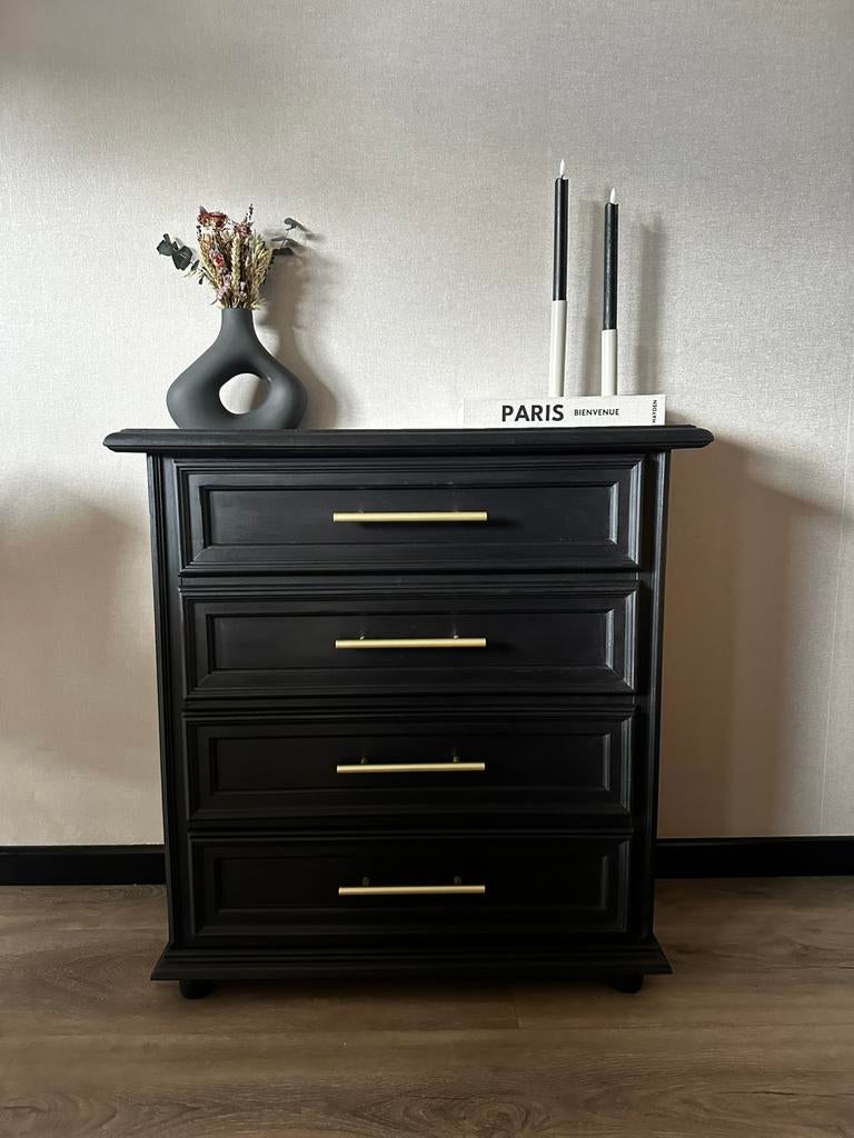 Gerestylde kast ladekast wandmeubel kastje zwart goud black, Ophalen, Hip modern hedendaags, 50 tot 100 cm, Zo goed als nieuw