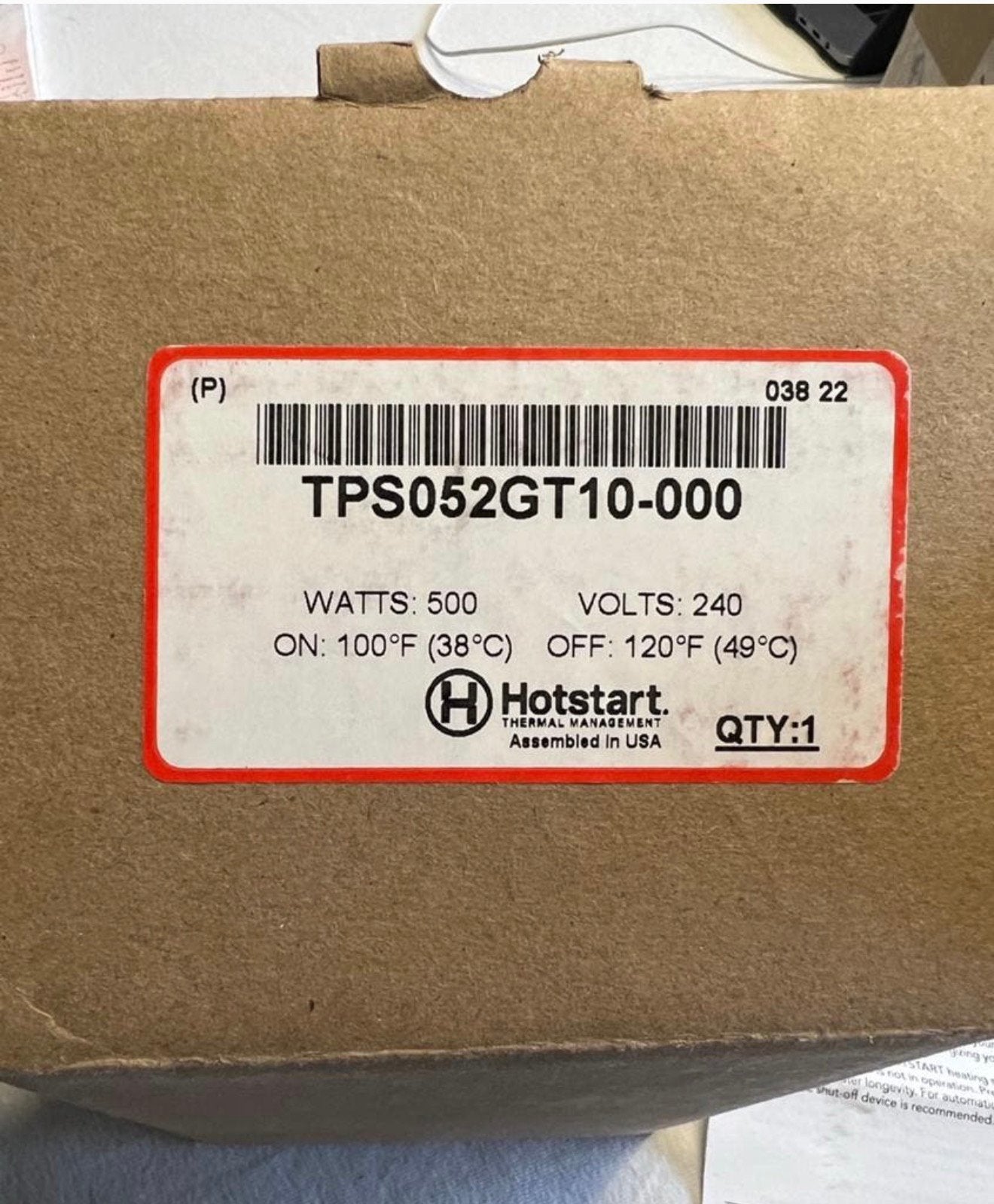 HOTSTART Engine Heater TPS052GT10-000 verwarmer 500W 240V, P, P, P, Nieuw