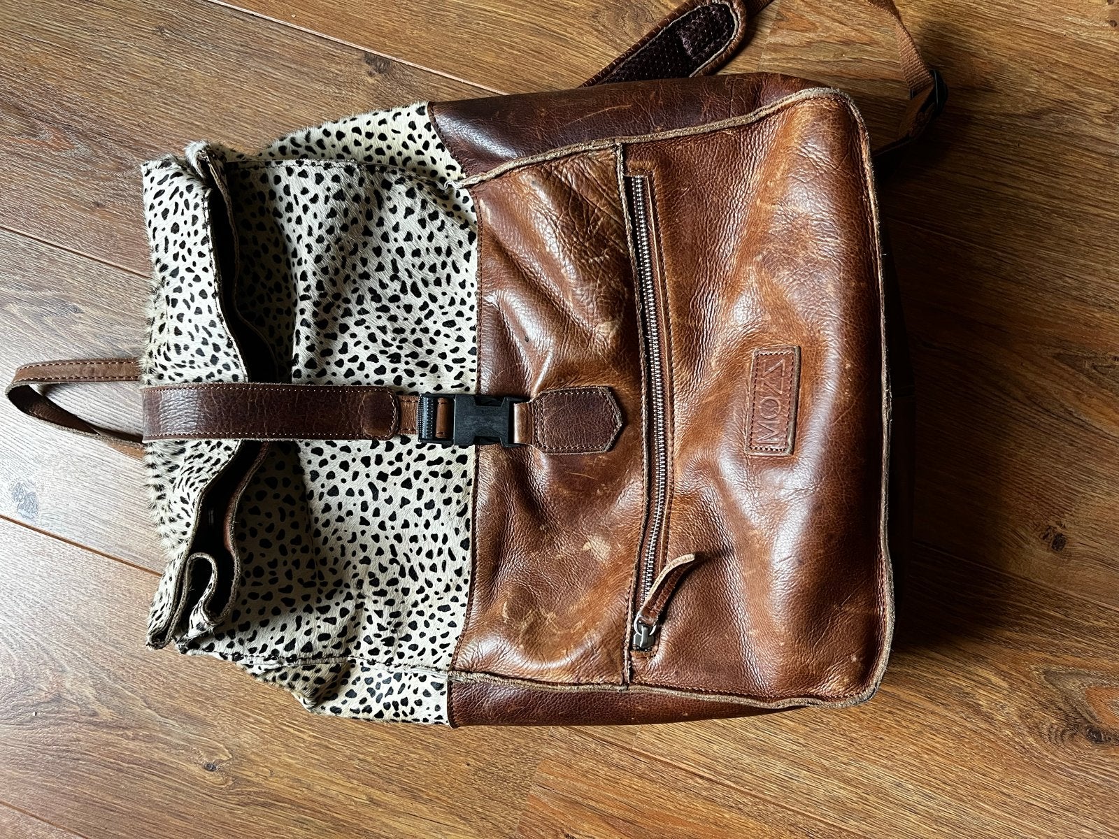 MOZS leren rugzak/luiertas cognac, 25 tot 40 cm, Ophalen of Verzenden, Zo goed als nieuw, Overige merken