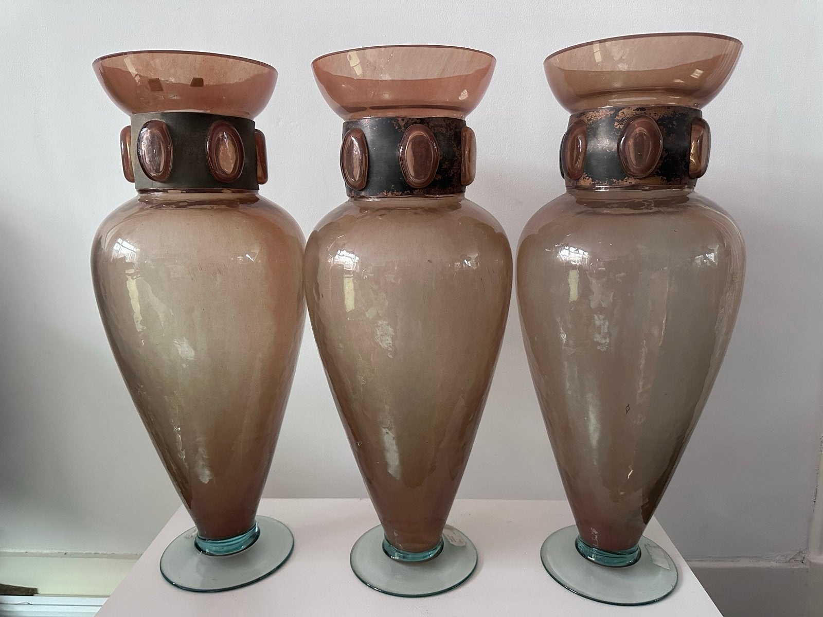 Set van 3 Grote Vintage Glazen Vazen - ZASA Import, Ophalen, Zo goed als nieuw, Glas