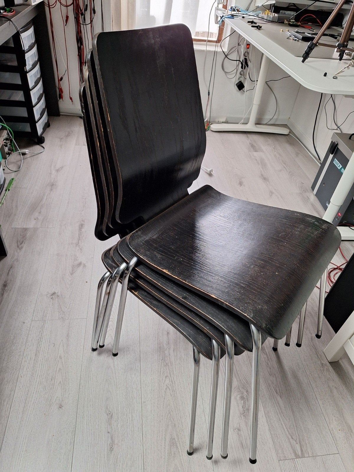 4 keukenstoelen bruin/zwart, Huis en Inrichting, Stoelen, Ophalen, Gebruikt, Bruin, Vier