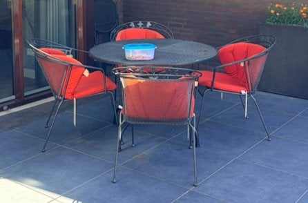 Kettler tuinset – 4 stoelen + tafel + extra klapsetje, Ophalen, Gebruikt, Bijzettafel, Tuinset
