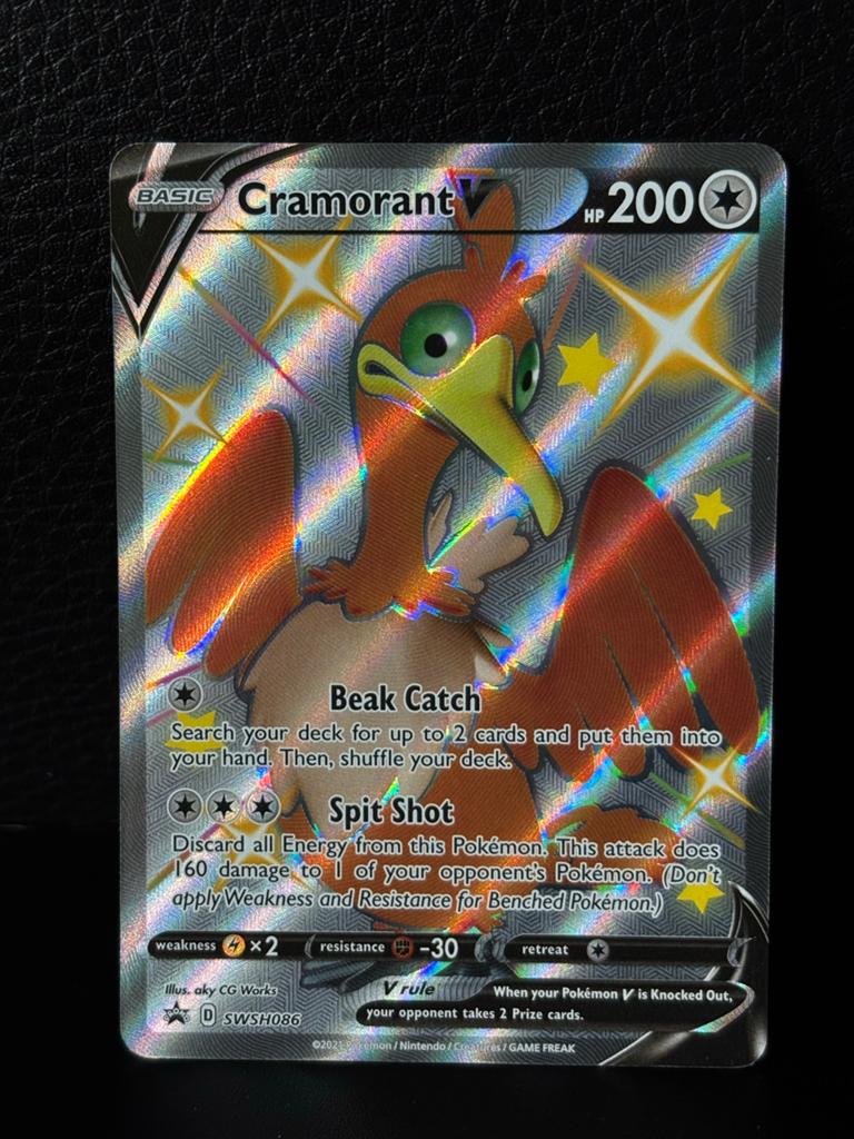 Cramorant V SWSH086 Full Art Shiny Pokémon Kaart, Ophalen of Verzenden, Zo goed als nieuw, Losse kaart, Foil