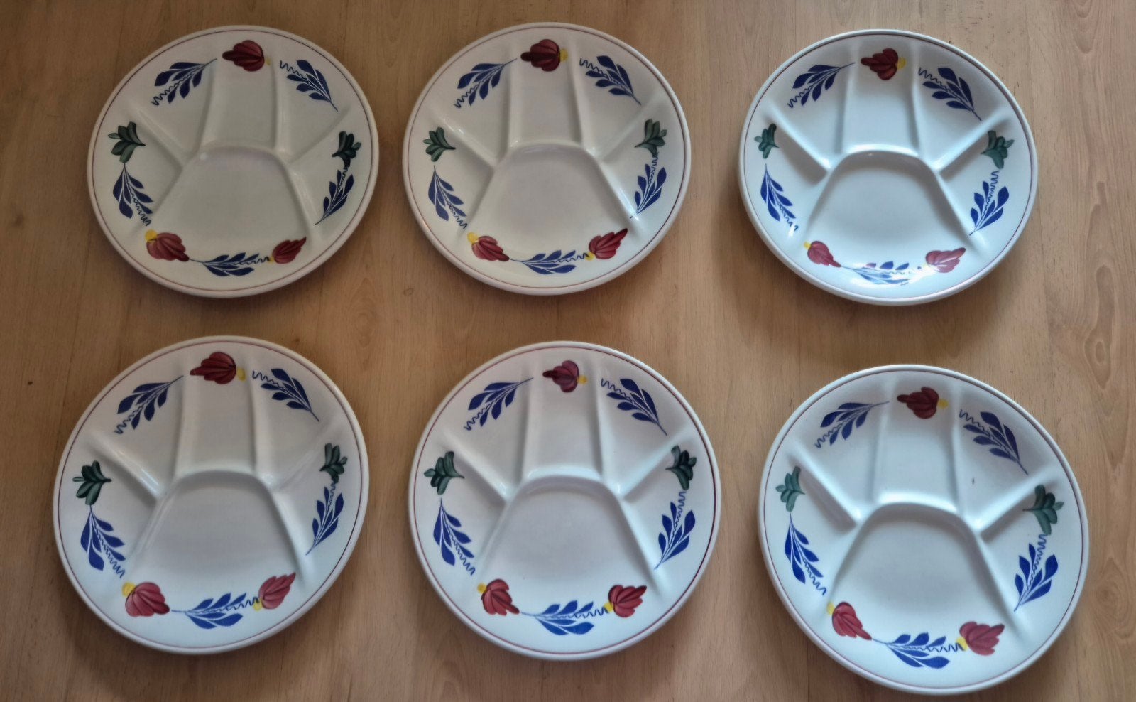 6 Boerenbont fondue/gourmet borden, Ophalen, Zo goed als nieuw, Aardewerk, Bord(en)