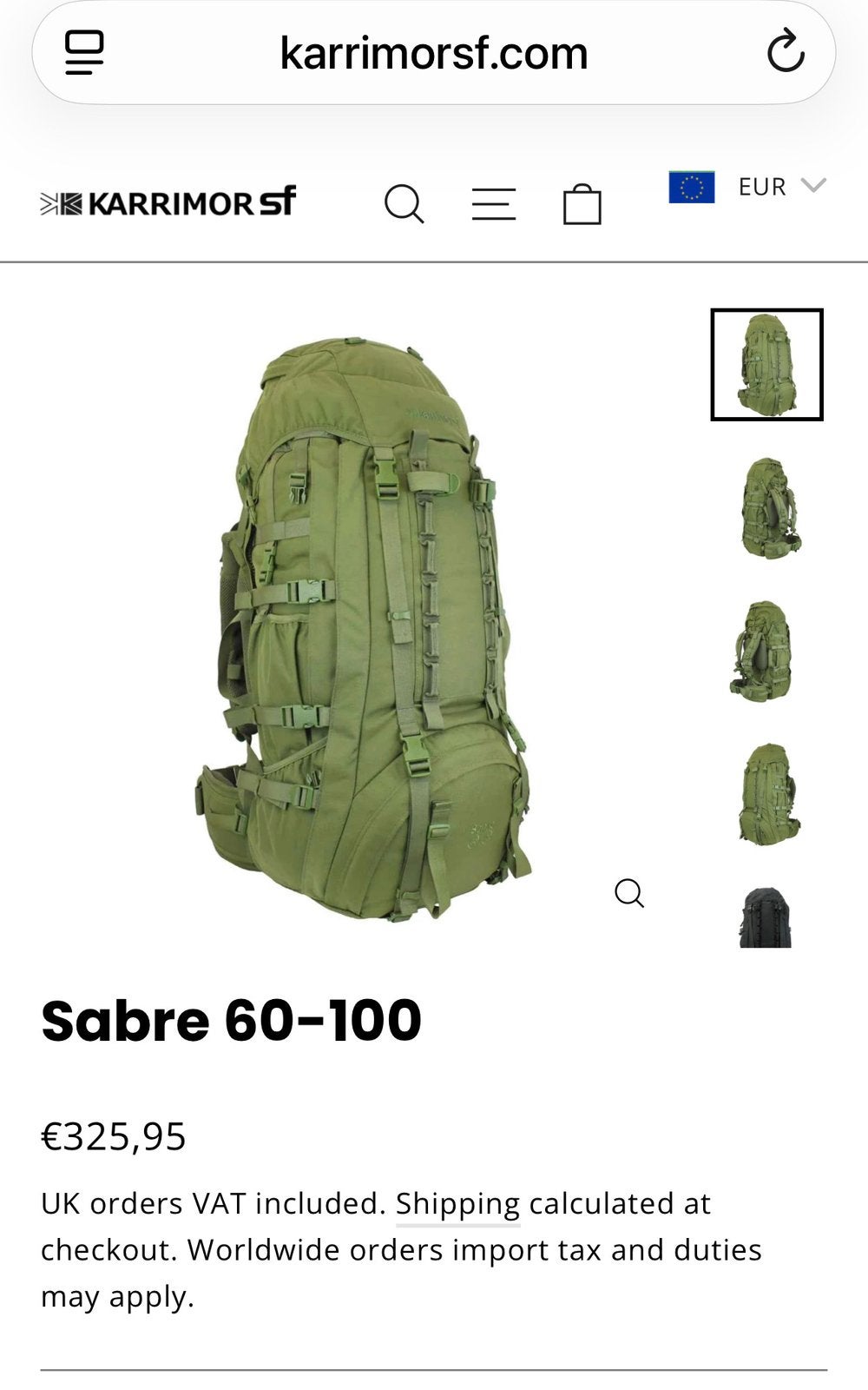 Karrimor SF Sabre 60-100 Rugzak, groen, perfecte staat, Ophalen of Verzenden, Zo goed als nieuw, Rugzak