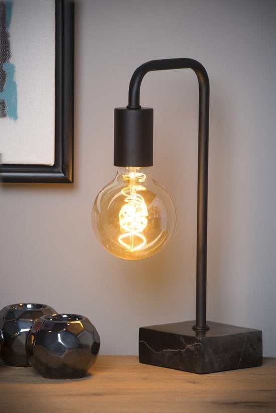 2x Lucide Lorin zwarte tafellamp met marmeren voet - 20 p.s, Ophalen, 35 cm, E27 (groot), Zwart
