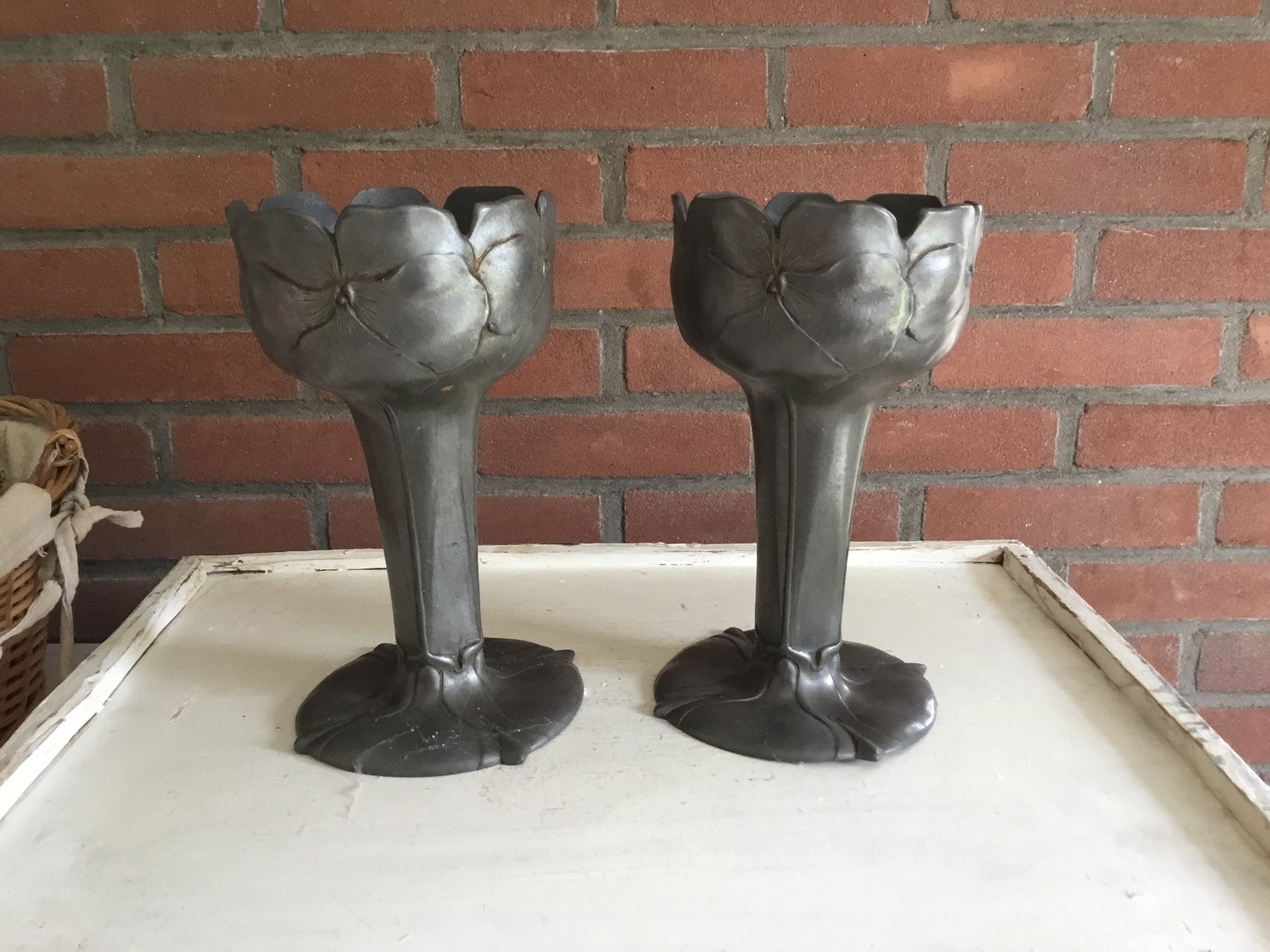 Tinnen kandelaars, Ophalen of Verzenden, Overige materialen
