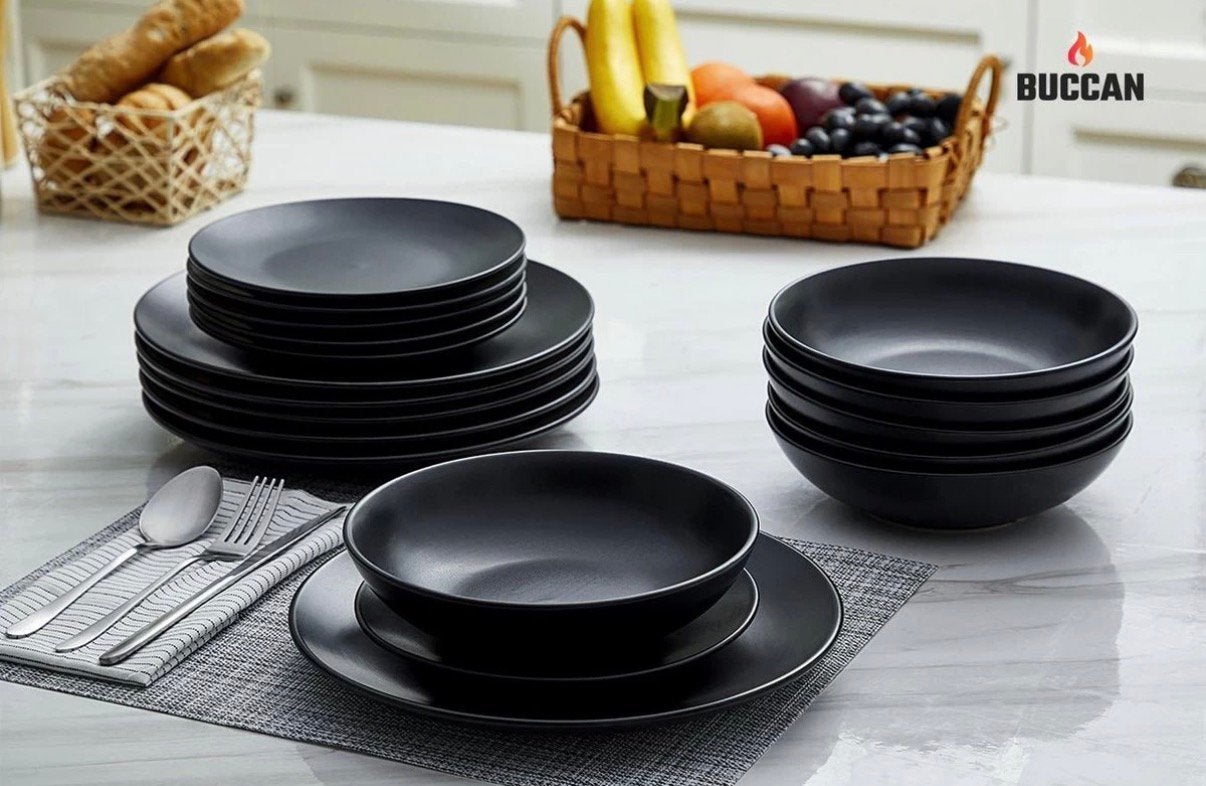 Buccan Onyx Mat Zwart Serviesset 18-delig – Compleet, Ophalen, Nieuw, Overige typen