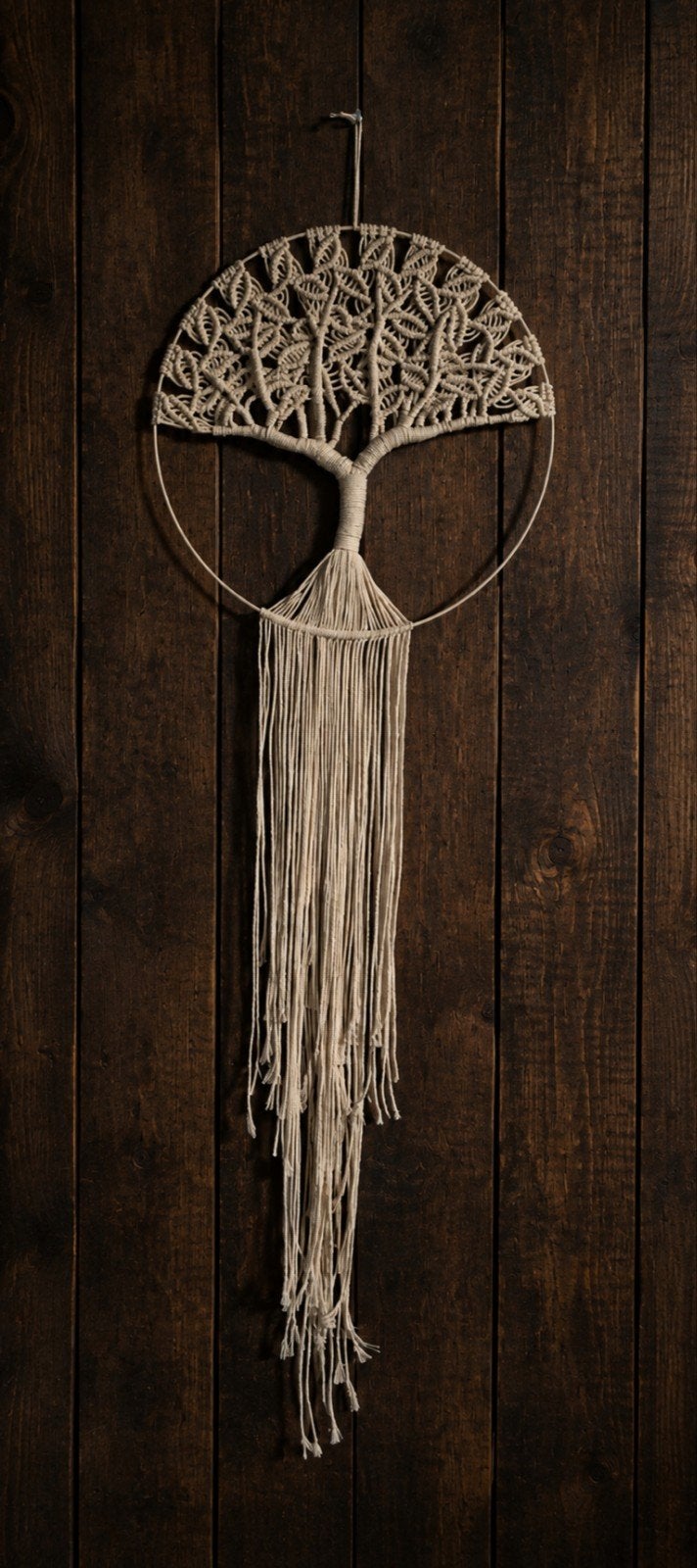 Handgemaakte Macramé Tree of Life Wandhanger - 1m hoog, Textiel, Knutselwerk, Handgemaakt, Beige