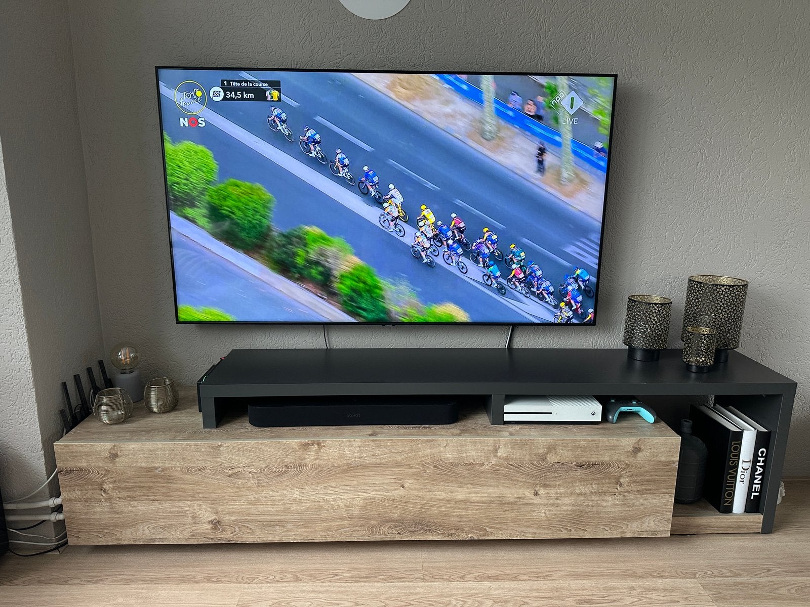 Tv meubel met lades eiken / antraciet meubella bello, Ophalen, Zo goed als nieuw, 200 cm of meer, Minder dan 100 cm