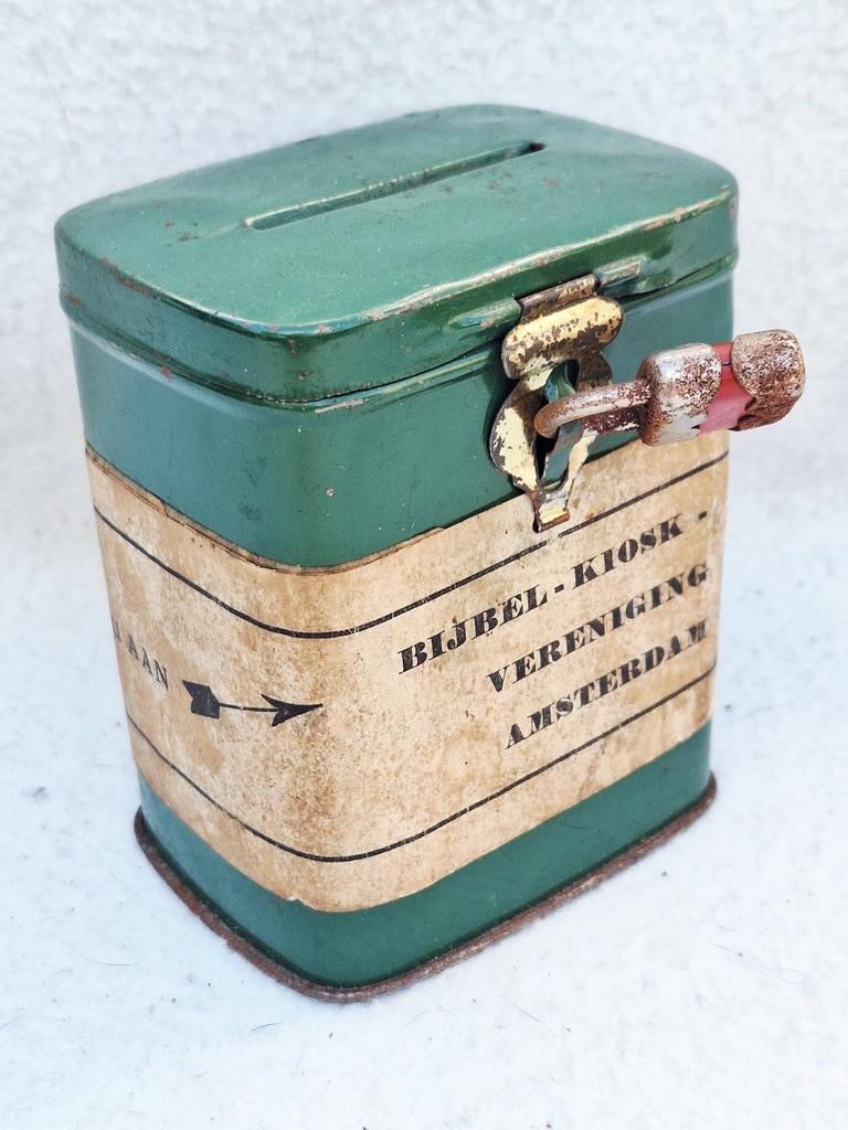 Vintage Bijbel-Kiosk Ansterdam missiebusje, Antiek en Kunst, Antiek | Religie, Ophalen of Verzenden