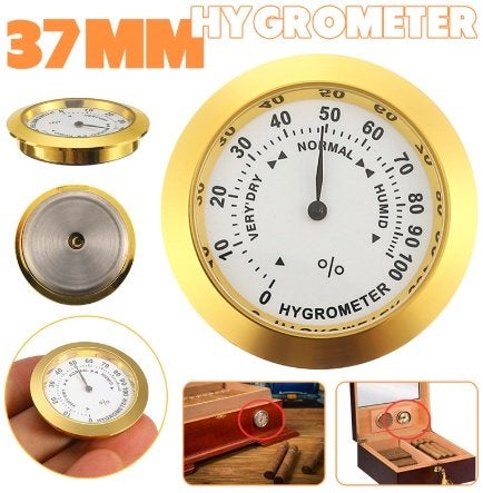 Hygrometer Analoog Vochtmeter Goud Aluminium Humidor Ø 37 mm, Ophalen of Verzenden, Nieuw, Sigarenbandjes