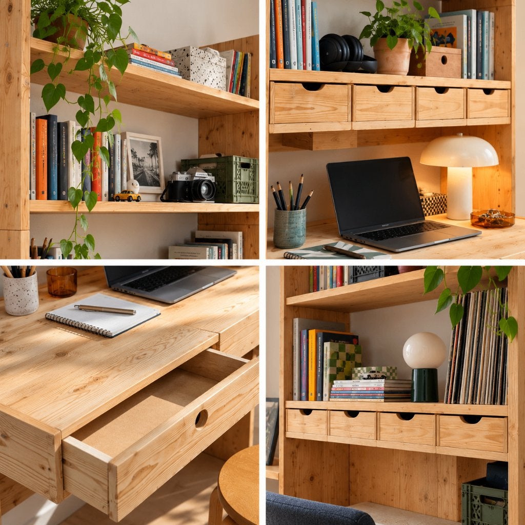 Vintage Houten Bureau en boekenkast in 3 delen, Ophalen, Gebruikt, Scandinavisch, Geel