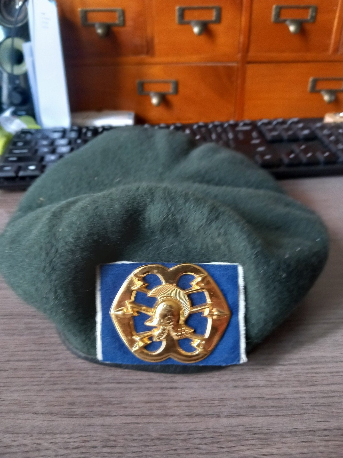 Groene baret met embleem - Militair hoofddeksel, Ophalen of Verzenden, Landmacht, Overige gebieden, Helm of Baret