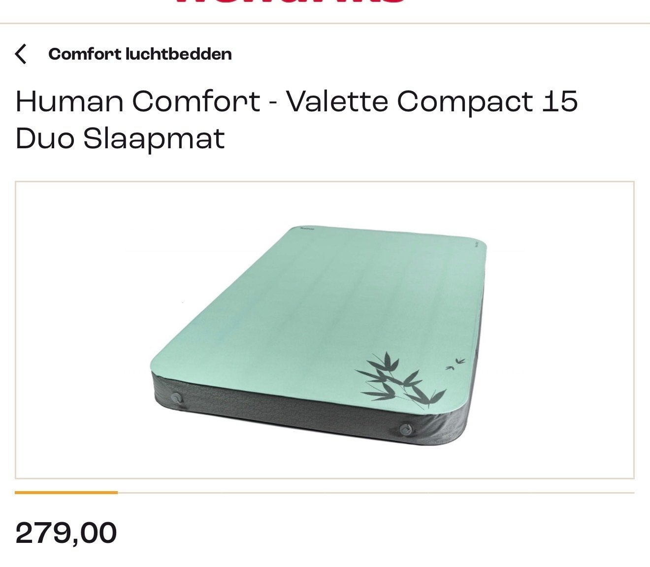 Human Comfort Valette Compact 15 Duo Slaapmat, Caravans en Kamperen, Ophalen, Zo goed als nieuw, 2-persoons