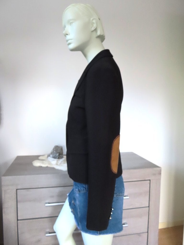 MISS K Zwarte Blazer met Bruine Elleboogpatches L 40, Maat 42/44 (L), Ophalen of Verzenden, Zo goed als nieuw, Jasje