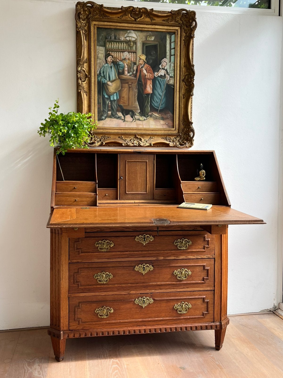 Bureau, secretaire, massief eiken damesburea uit 1900, Ophalen, Zo goed als nieuw