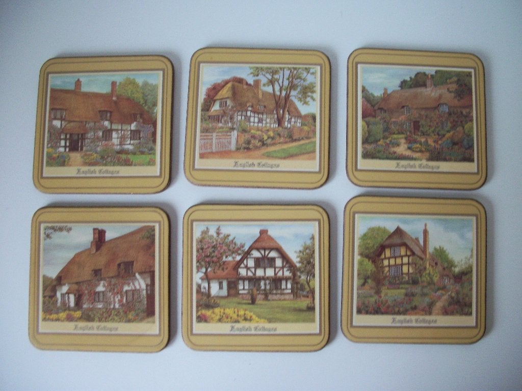 6 Onderzetters English Cottages in Doos - Pimpernel - zgan, Ophalen of Verzenden, Zo goed als nieuw, Glas of Kopje