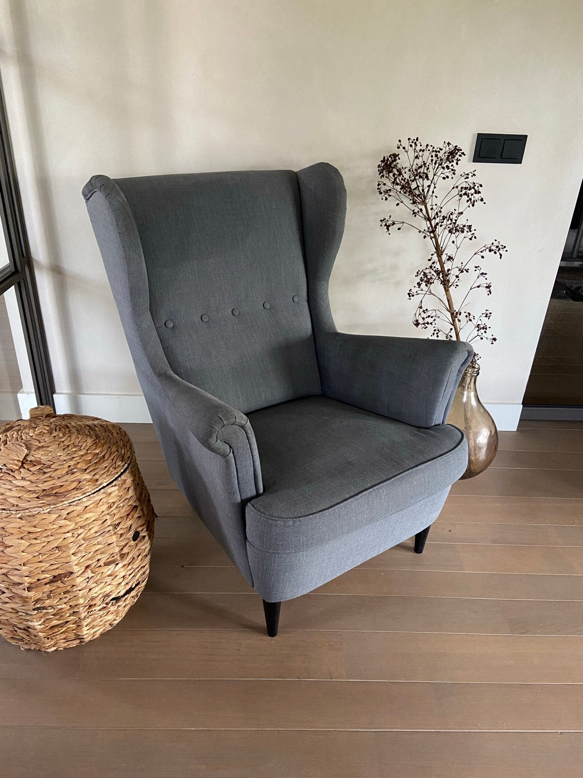 IKEA Strandmon feuteuil grijs, Huis en Inrichting, Ophalen, Gebruikt, 75 tot 100 cm, Stof