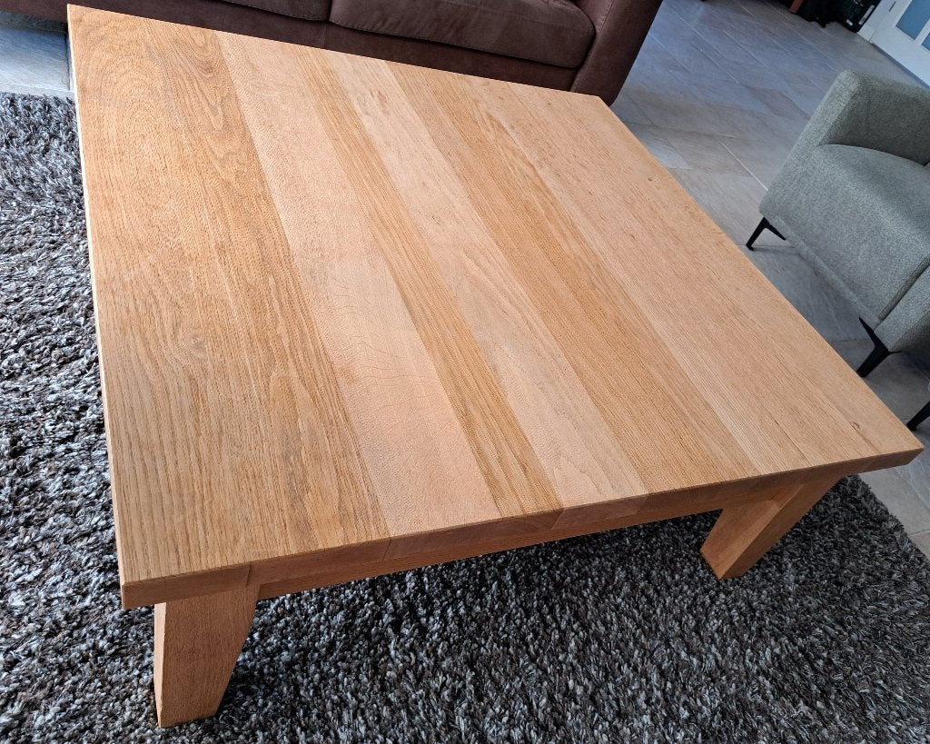 Salontafel massief licht eiken, Ophalen, Zo goed als nieuw, 100 tot 150 cm, 100 tot 150 cm