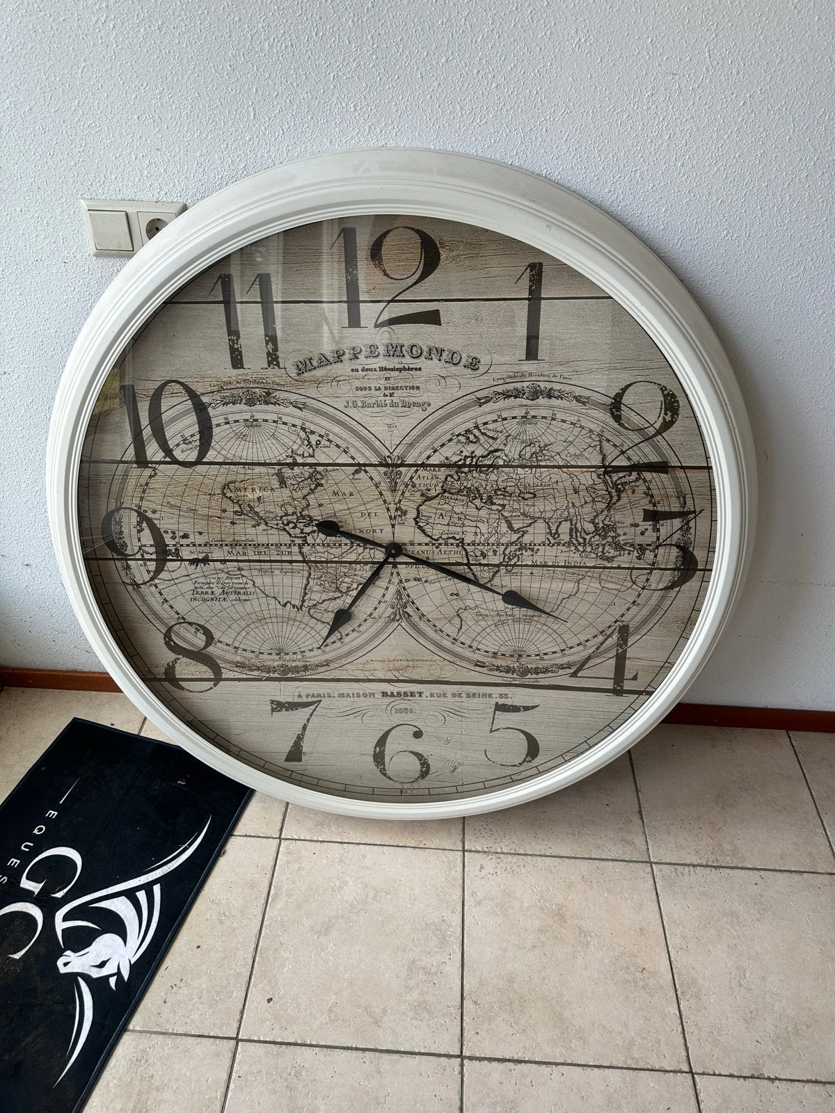 Grote wandklok met wereldkaart design, Ophalen, Wit, Analoog, Modern