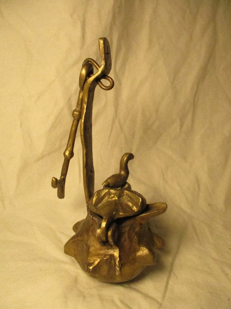 apart koper-brons olie lampje met vogeltje, Ophalen of Verzenden