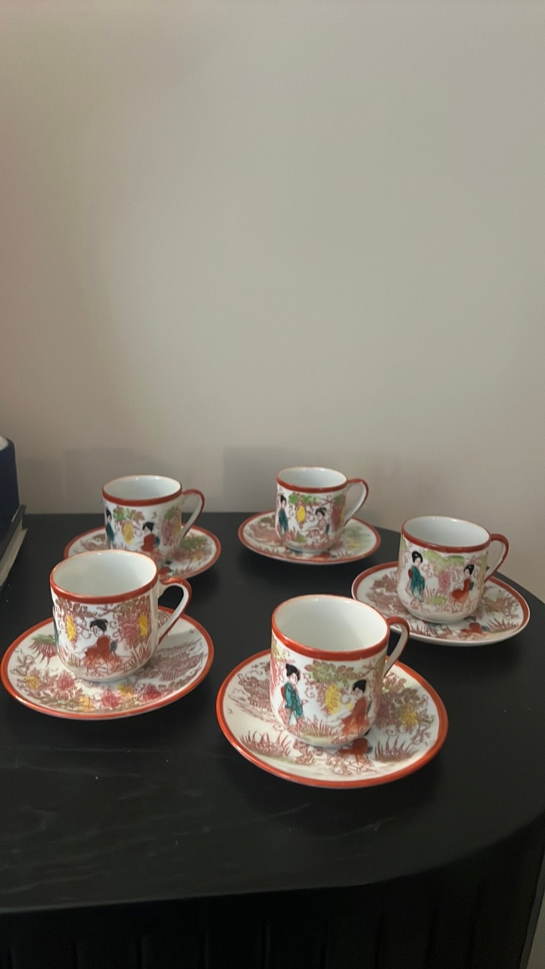 Set van 5 Vintage Japanse Espresso Kopjes met Schotels, Ophalen of Verzenden