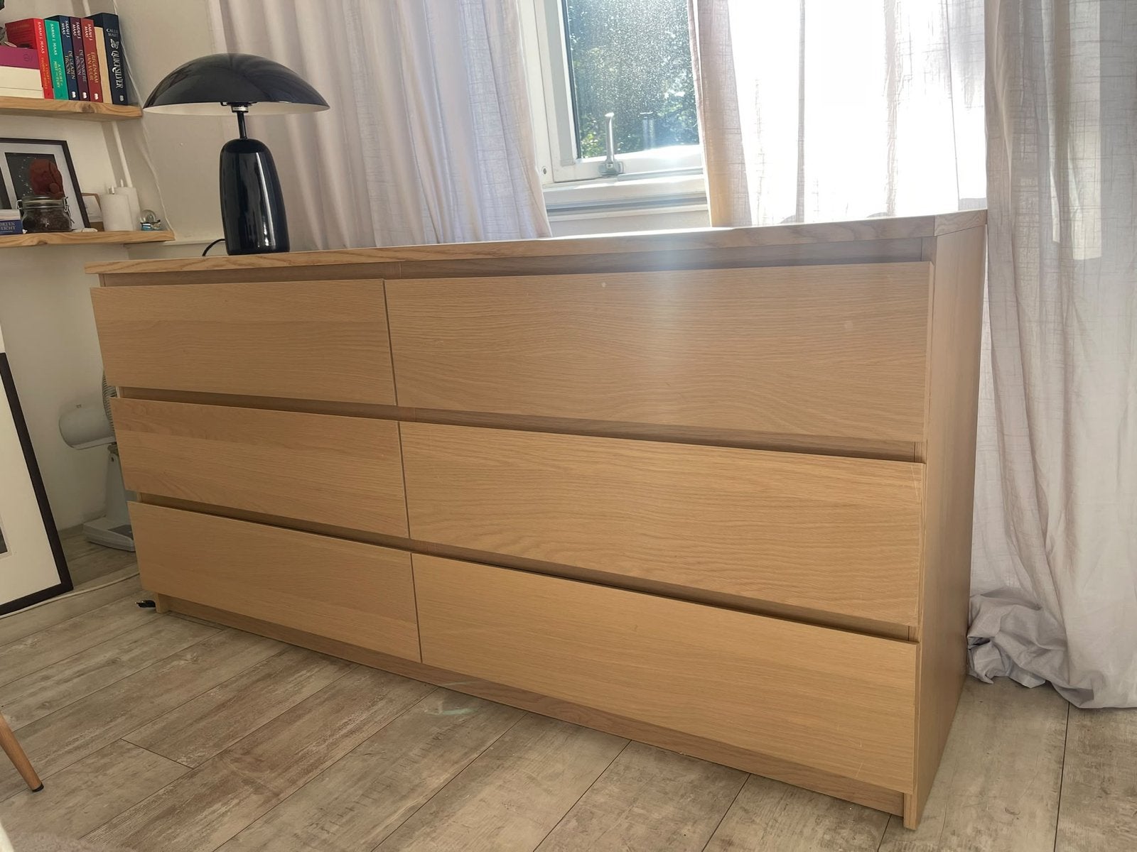 IKEA MALM ladekast met 6 lades - Eikenfineer, Gebruikt, 5 laden of meer, 150 tot 200 cm, Ophalen of Verzenden