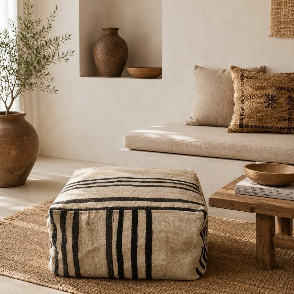 Poef van vintage kelim vierkant 60x60x30 vloerkussen ottoman, Yazgibi, Verzenden, Nieuw, Info@yazgibi.nl