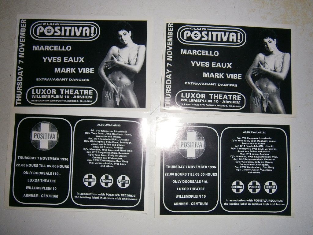Club Positiva – Luxor Arnhem – 7 Nov. 1996. Zeldzame Flyer !, Verzamelen, Ophalen, Gebruikt, A4 of kleiner, Rechthoekig Liggend