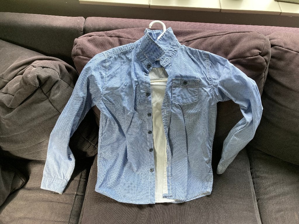 Zgan. blauwe blouse maat 146 / 152, Kinderen en Baby's, Kinderkleding | Maat 146, Ophalen of Verzenden, Zo goed als nieuw, Jongen of Meisje