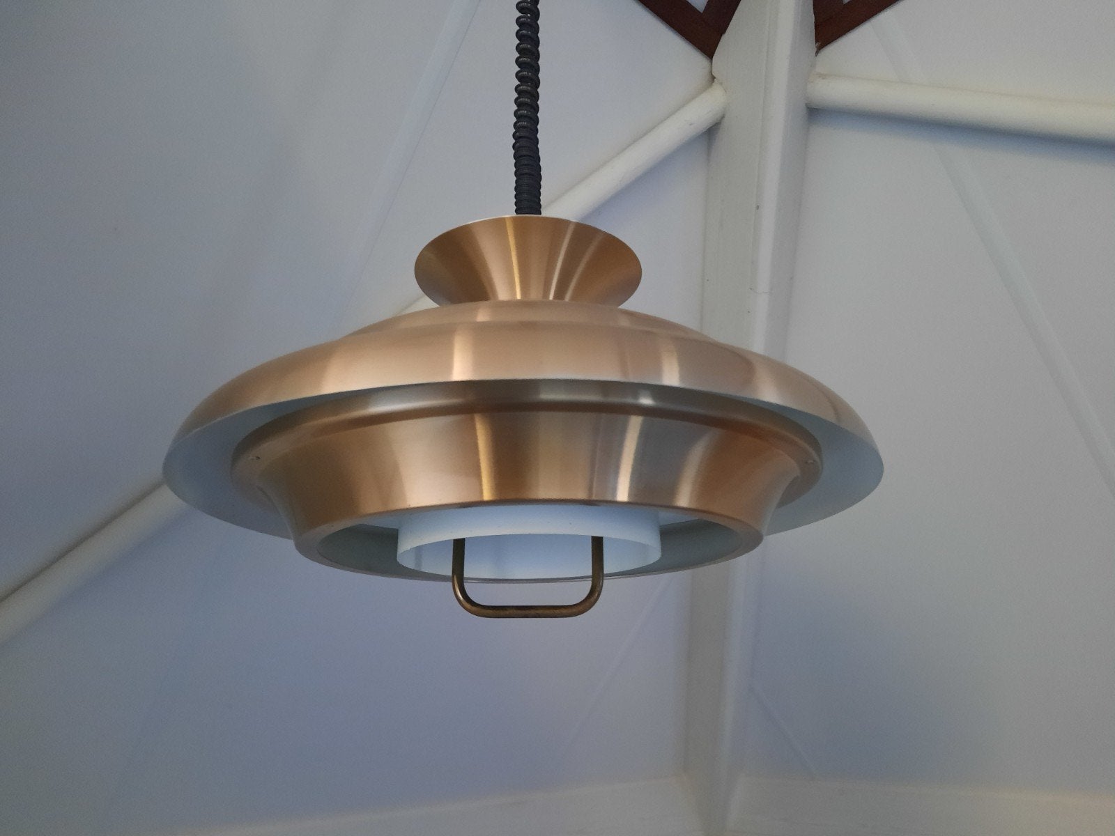 Vintage koperen hanglamp - Deens design, Ophalen, Gebruikt, Vintage, Deens design, Mid-century modern, E27 (groot)