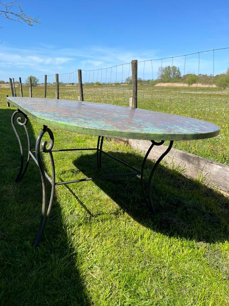 Tafel, tuintafel, stalen buitentafel, Tuin en Terras, Tuintafels, Ophalen, Gebruikt, Ovaal, Metaal