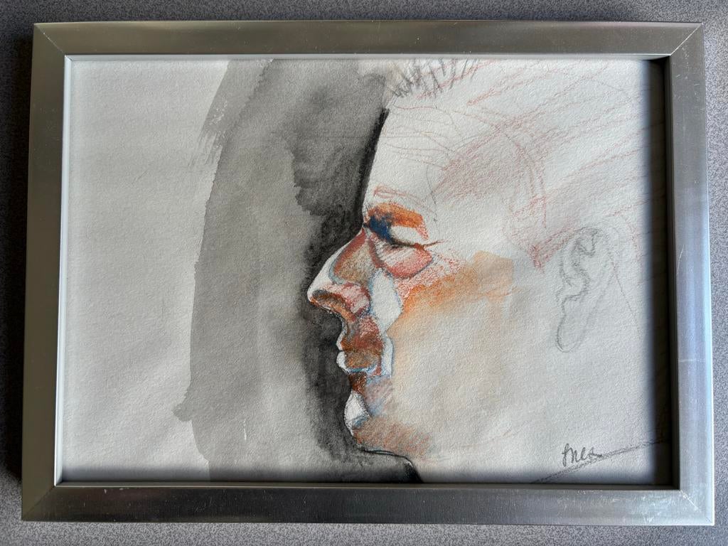 Gesigneerde aquarel/potloodtekening, portret, 19 x 14 cm, Ophalen of Verzenden