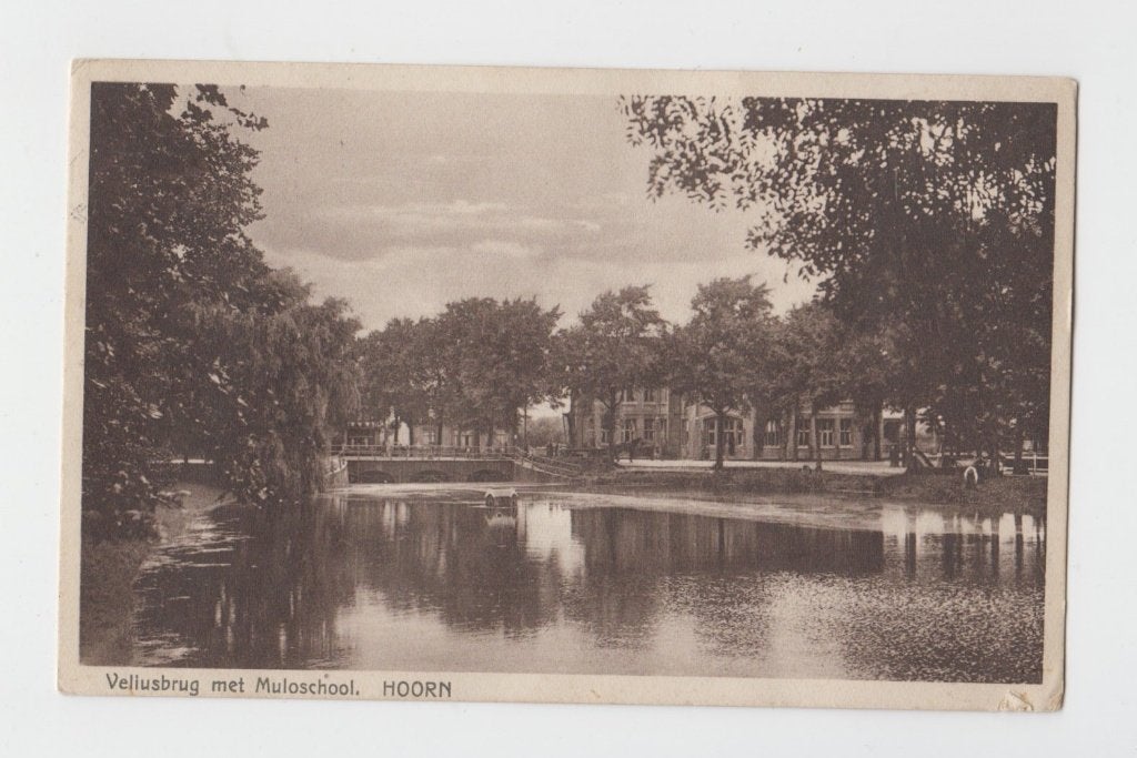 020 Ansichtkaart Velziusbrug met MULO Hoorn 1938 Dunne Plekj, Verzenden, 1920 tot 1940, Gelopen, Noord-Holland