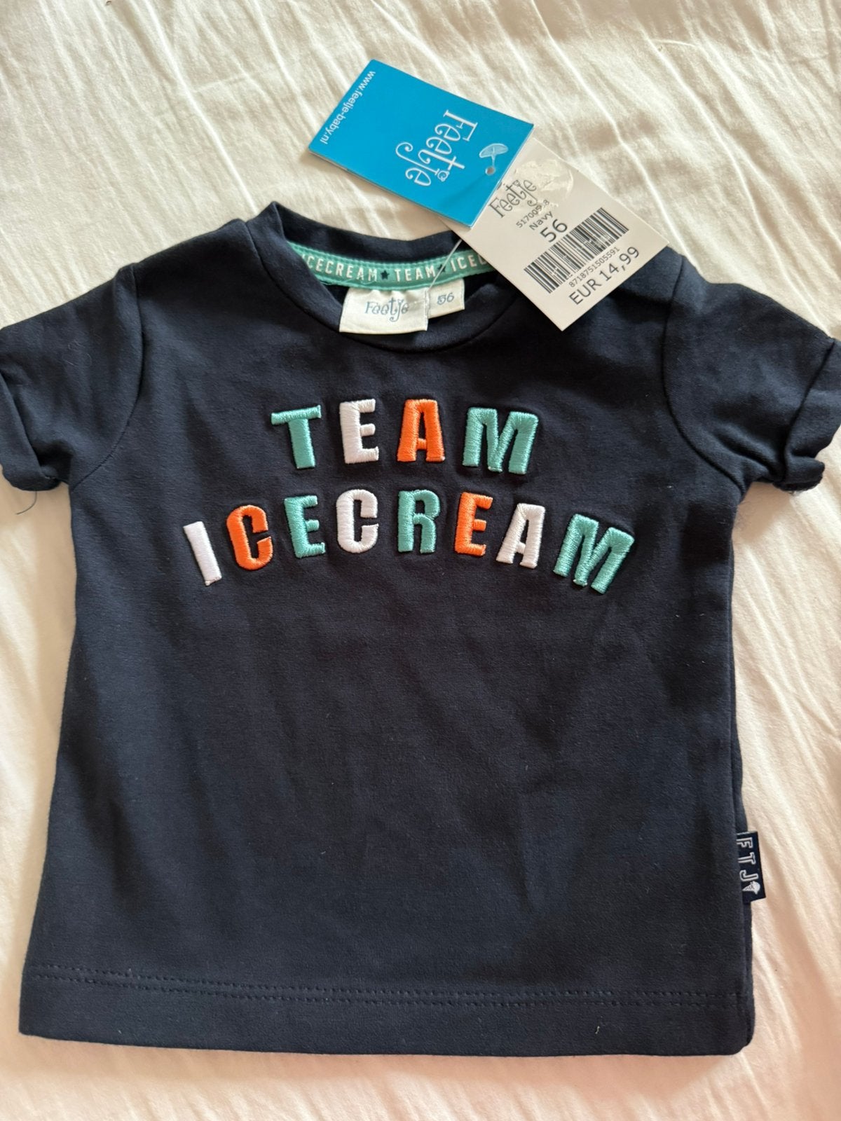 Feetje blauw t-shirt gekleurde opdruk maat 56 NIEUW, Kinderen en Baby's, Babykleding | Maat 56, Ophalen of Verzenden, Nieuw, Jongetje