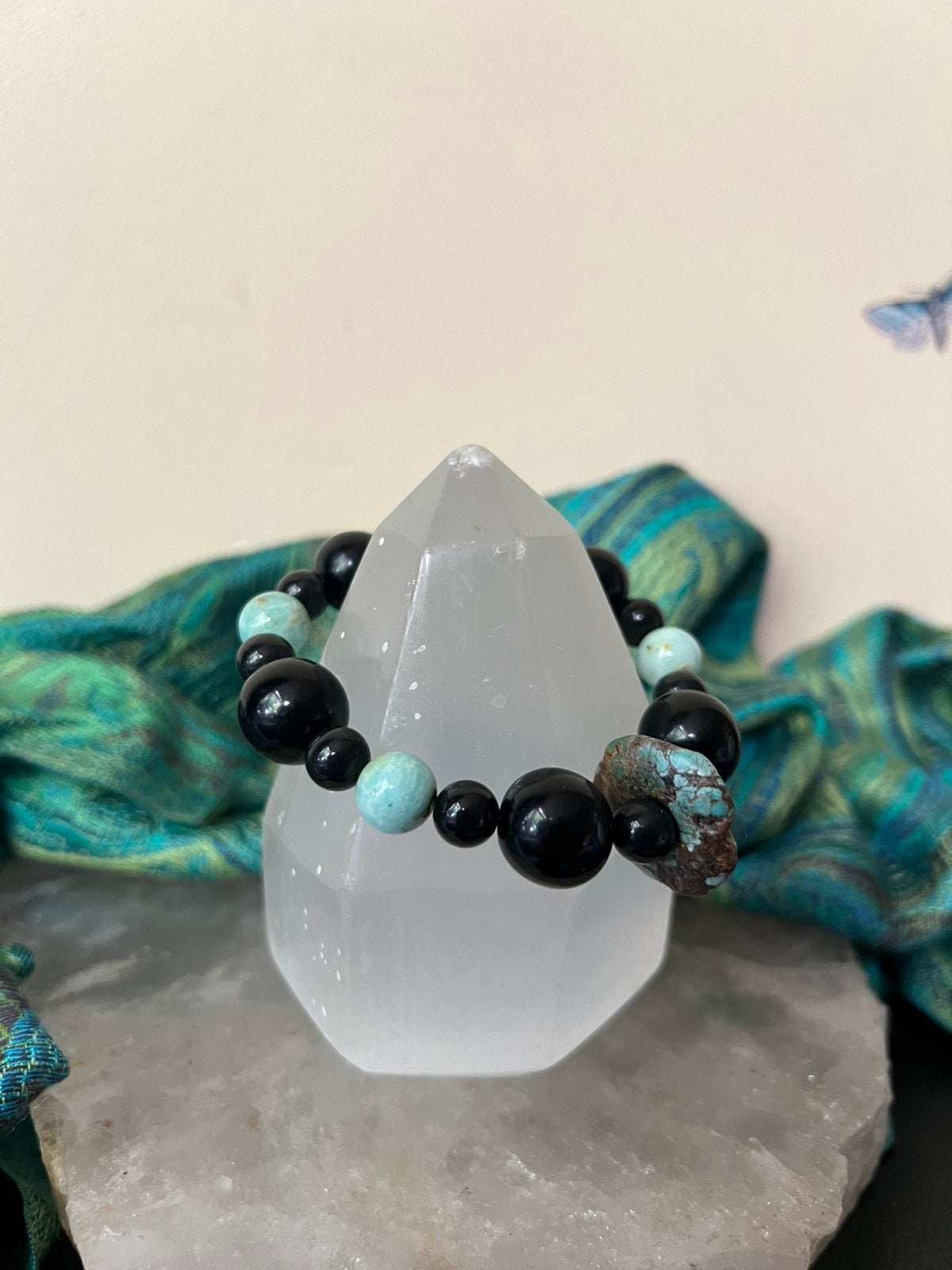 Chrysacolla git jet beschermt aura straling zuivert uniek, Met bedels of kralen, Magnolia11, Nieuw, Ophalen of Verzenden