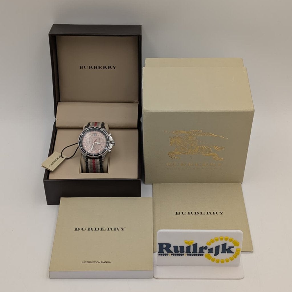Burberry BU7600 Endurance chronograaf - Full set nette staat, Burberry, Zo goed als nieuw, https://www.burberry.com/contact-us/
