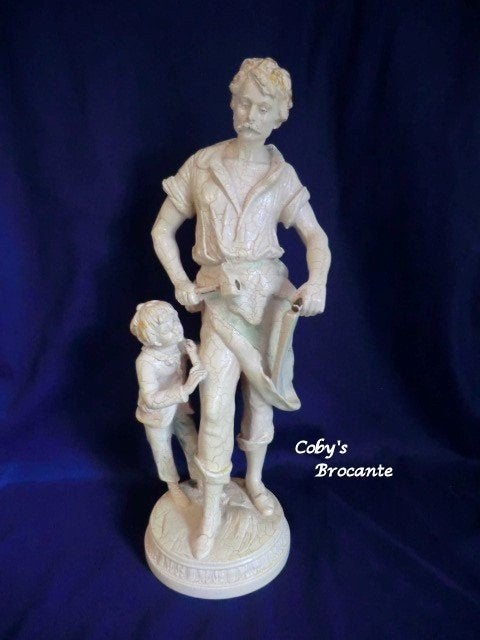 Beeld boer met zoon, sculptuur replica Moreau, Ophalen, 50 - 100 cm, Gepatineerd, Steen of Keramiek