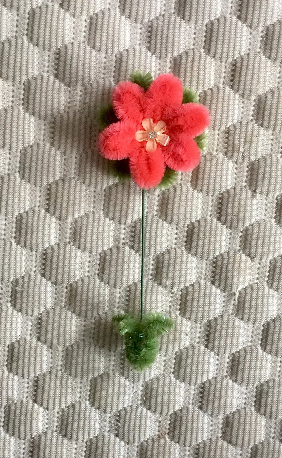 Handgemaakte Pijpenrager Bloem - Koraalrood 120 A, Verzenden, Handgemaakt, Textiel, Nieuw