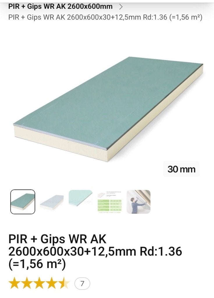 PIR+Gipsplaten WR AK restanten, 30 mm PIR +12,5 gips, Ophalen, 4 tot 8 cm, Nieuw, Hardschuim (Pir)
