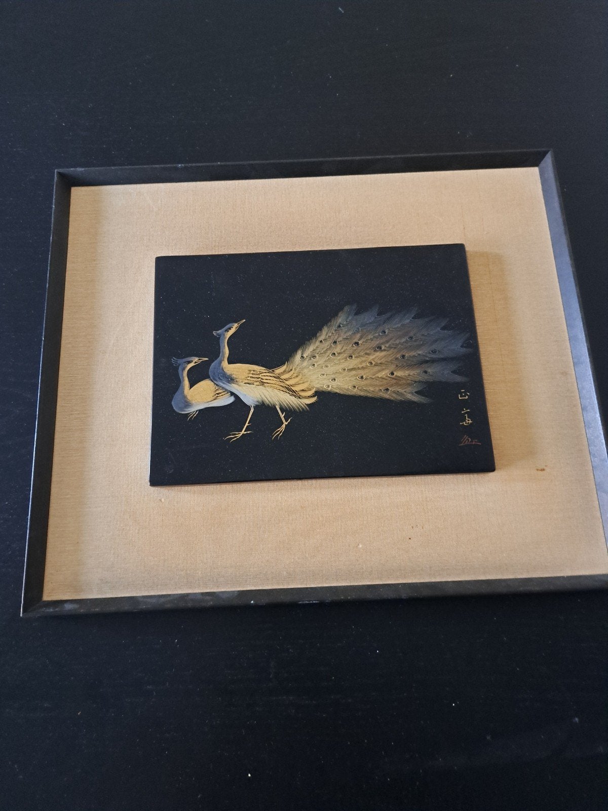 Wajima Nuri kunstwerk pauwen, Antiek en Kunst, Kunst | Niet-Westerse kunst, Wanddecoratie, Handgemaakt, Zwart, Japan