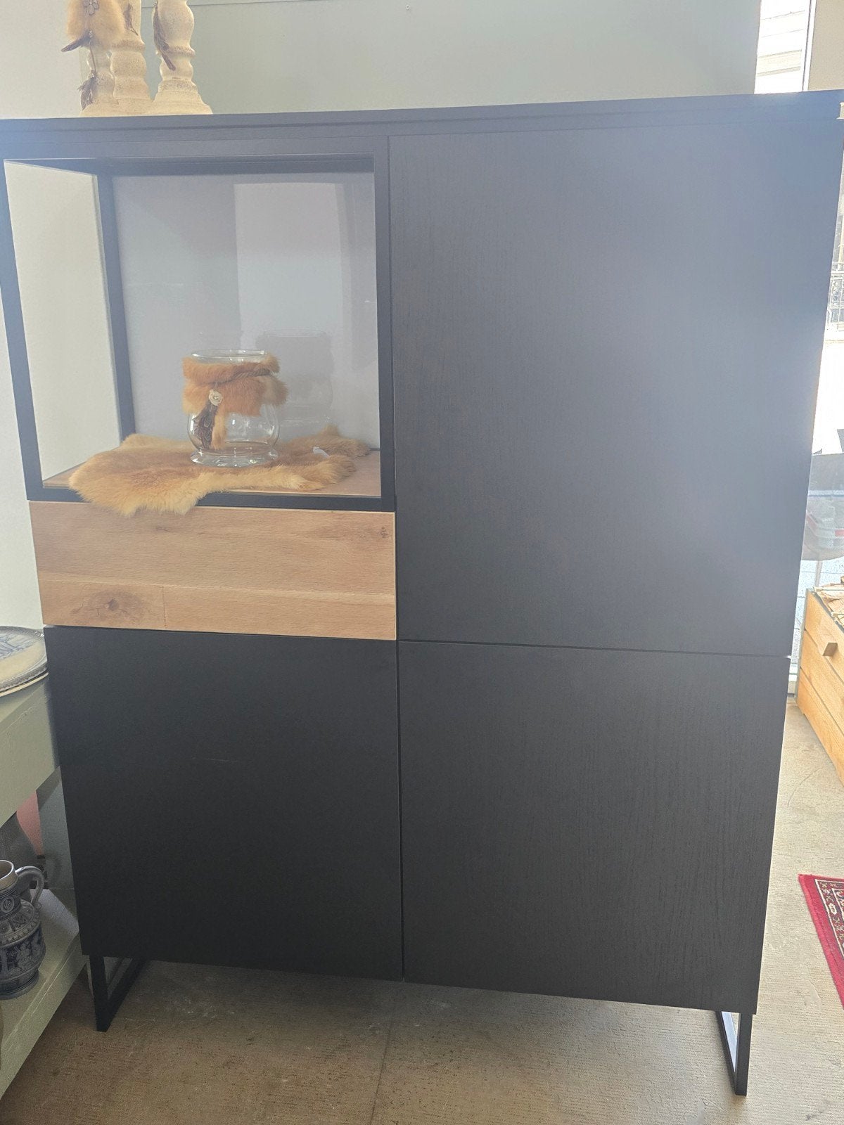 Portofino Kolomkast en Dressoir - Zwart met Eiken accenten, Huis en Inrichting, Overige materialen, Ophalen of Verzenden, Zo goed als nieuw