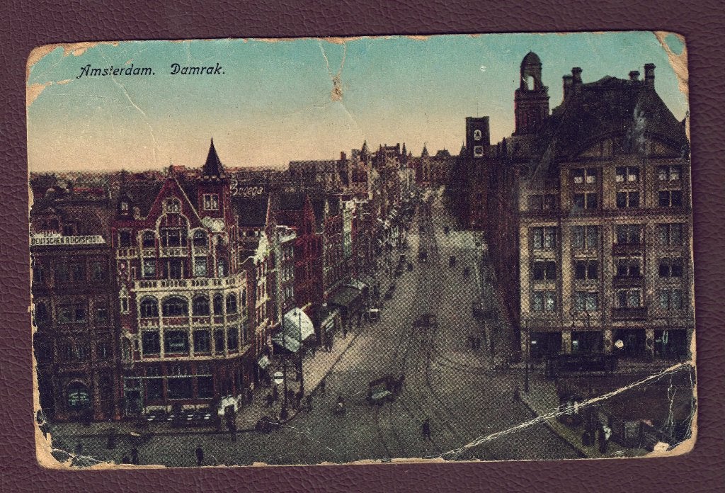 Amsterdam - Damrak (recl. Deutschen Reichspost)- 1920 (A'dam, Ophalen of Verzenden, 1920 tot 1940, Gelopen, Noord-Holland