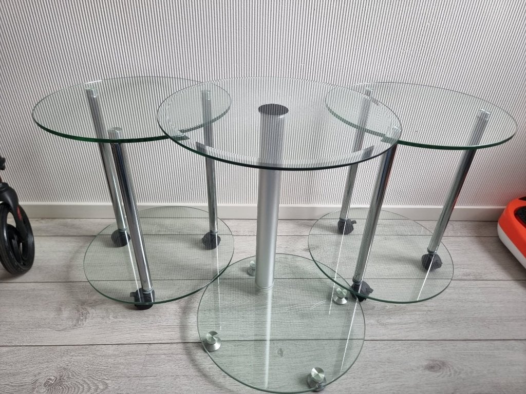 Glazen bijzettafels 3 stuks, Minder dan 55 cm, Gebruikt, Rond, Glas
