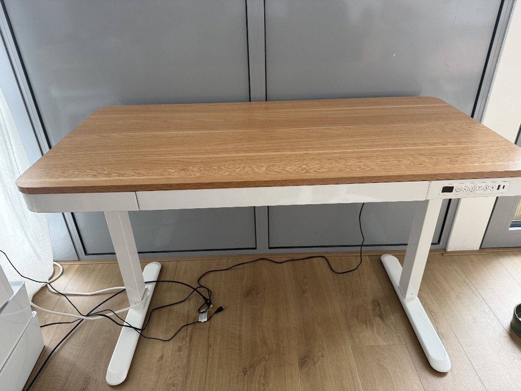 Elektrisch Zit-sta Bureau - Wit Metal met Houten blad 120x60, Ophalen, Zit-sta bureau, 120 cm, Metaal