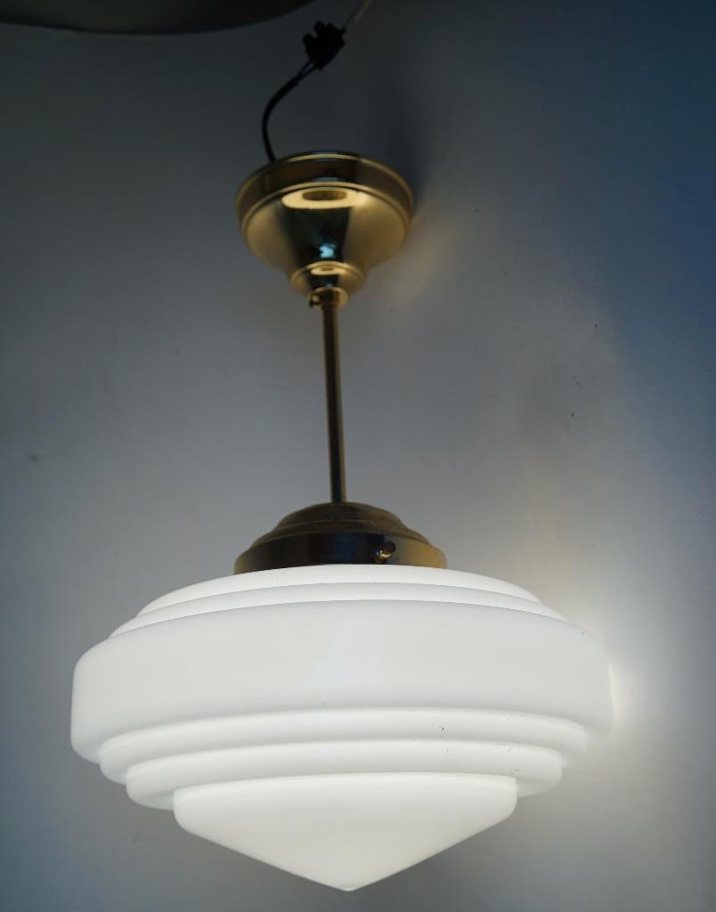 vintage art deco stijl hanglamp giso? messing opaalglas., Ophalen of Verzenden