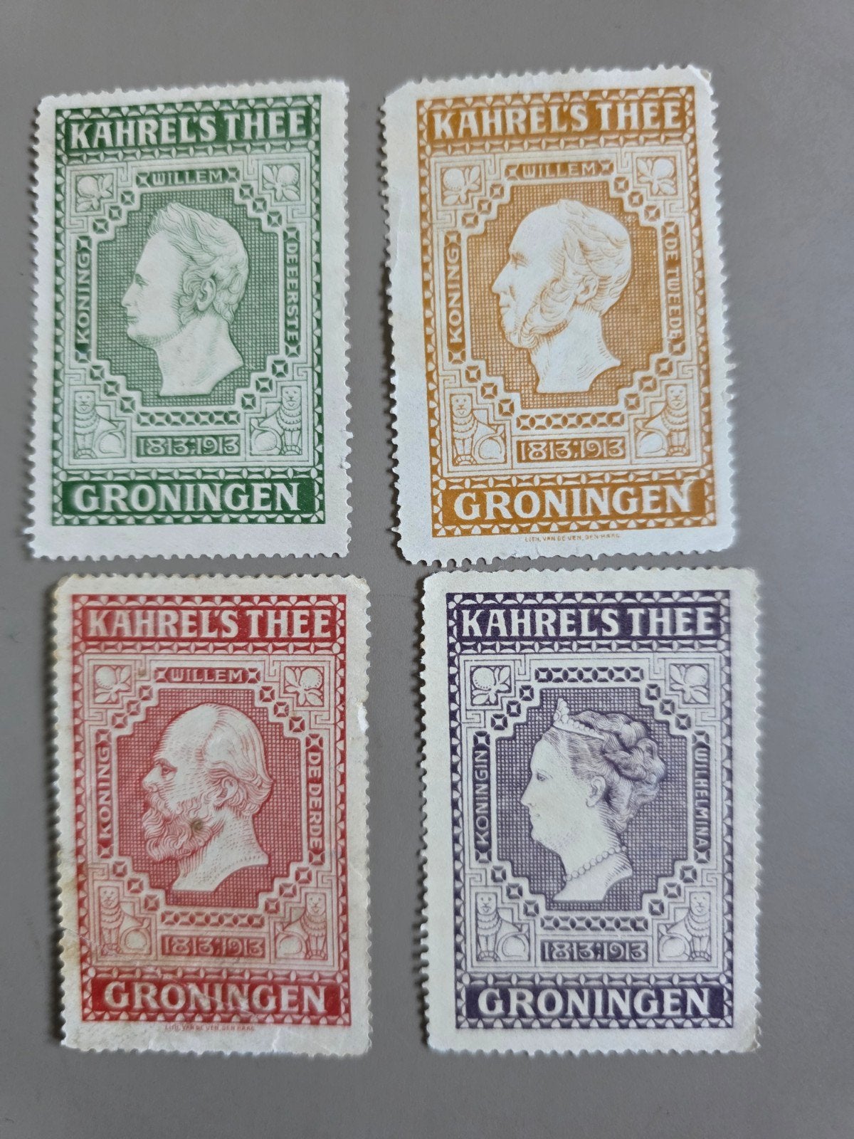 138) 4 ORIGINELE SLUITZEGELS KAHREL'S THEE GRONINGEN 1913, Verzenden, Overige thema's